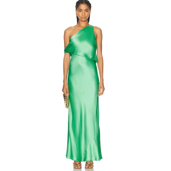 NWT Staud Naomi Dress Seaweed Green Satin Designer Maxi 4 Small - Picture 9 of 12